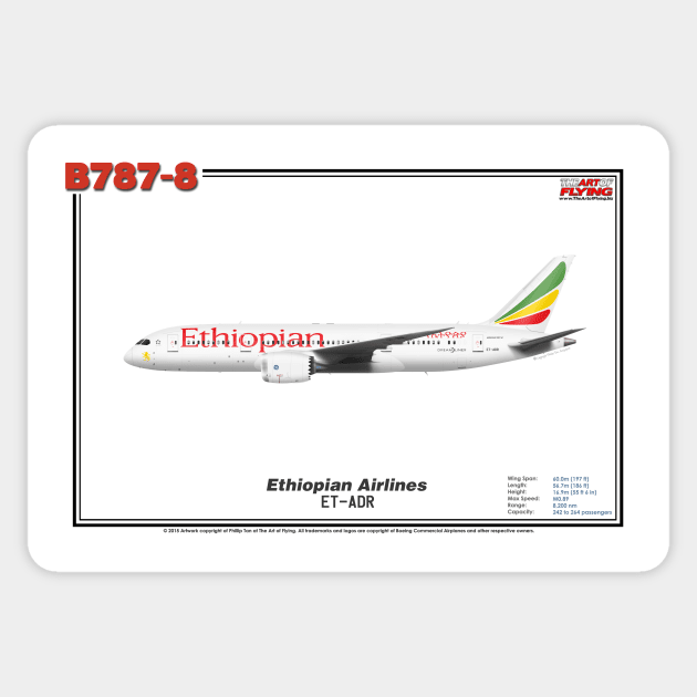 Boeing B787-8 - Ethiopian Airlines (Art Print) Sticker by TheArtofFlying